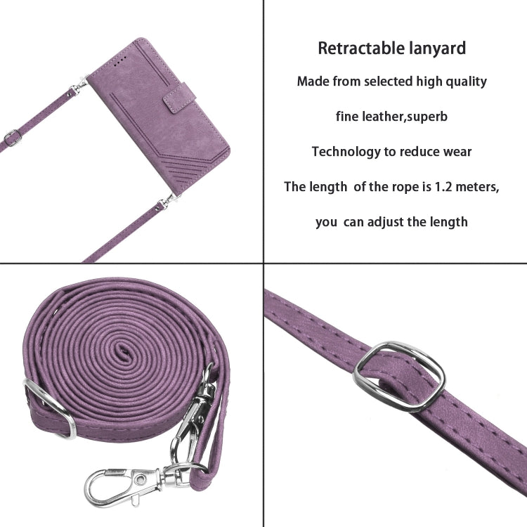 For Tecno Spark 10 Pro Skin Feel Stripe Pattern Leather Phone Case with Lanyard(Purple) - free shipping - PMC TechLife - Order now!