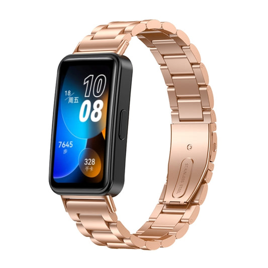 For Huawei Band 8 16mm Three Strains Metal Replacement Watch Band(Rose Gold) - Watch Bands by PMC Jewellery | Online Shopping South Africa | PMC Jewellery