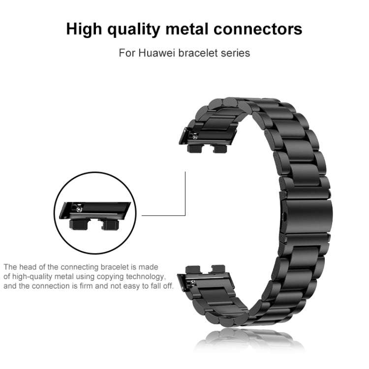 For Huawei Band 8 16mm Three Strains Metal Replacement Watch Band(Black) -  by PMC Jewellery | Online Shopping South Africa | PMC Jewellery