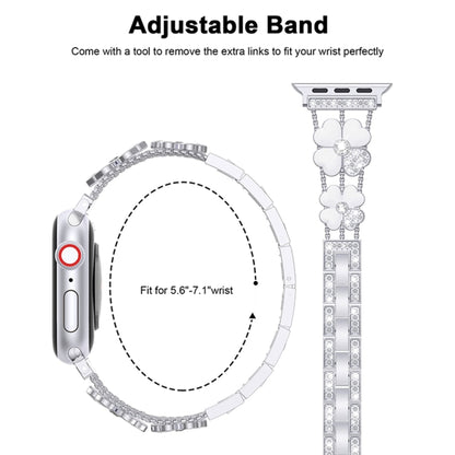 For Apple Watch Ultra 49mm Petal Metal Diamond Watch Band(Sliver+White) -  by PMC Jewellery | Online Shopping South Africa | PMC Jewellery