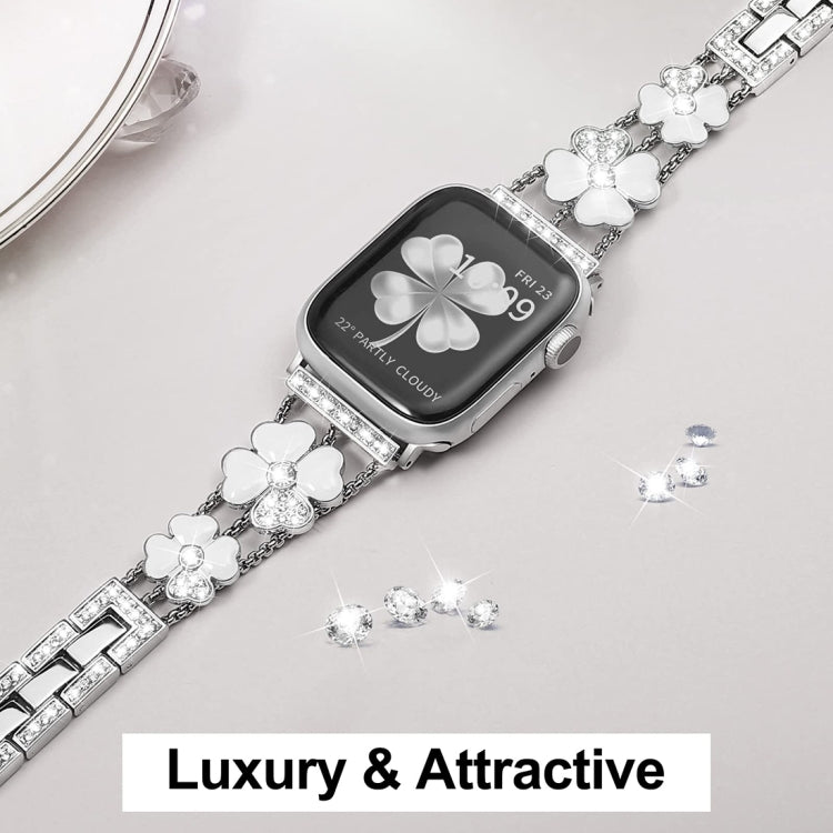 For Apple Watch Ultra 49mm Petal Metal Diamond Watch Band(Sliver+White) -  by PMC Jewellery | Online Shopping South Africa | PMC Jewellery