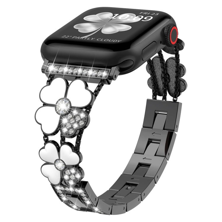 For Apple Watch 8 41mm Petal Metal Diamond Watch Band(Black+White) -  by PMC Jewellery | Online Shopping South Africa | PMC Jewellery