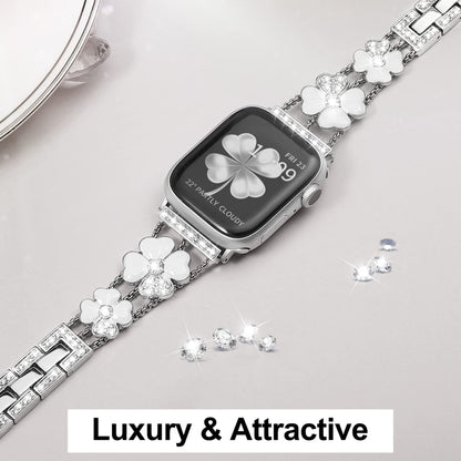 For Apple Watch 8 41mm Petal Metal Diamond Watch Band(Sliver+White) -  by PMC Jewellery | Online Shopping South Africa | PMC Jewellery