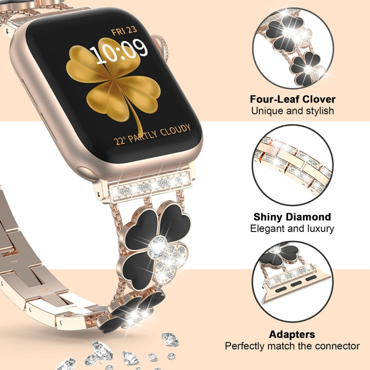 For Apple Watch 8 45mm Petal Metal Diamond Watch Band(Rose Gold+Black) -  by PMC Jewellery | Online Shopping South Africa | PMC Jewellery