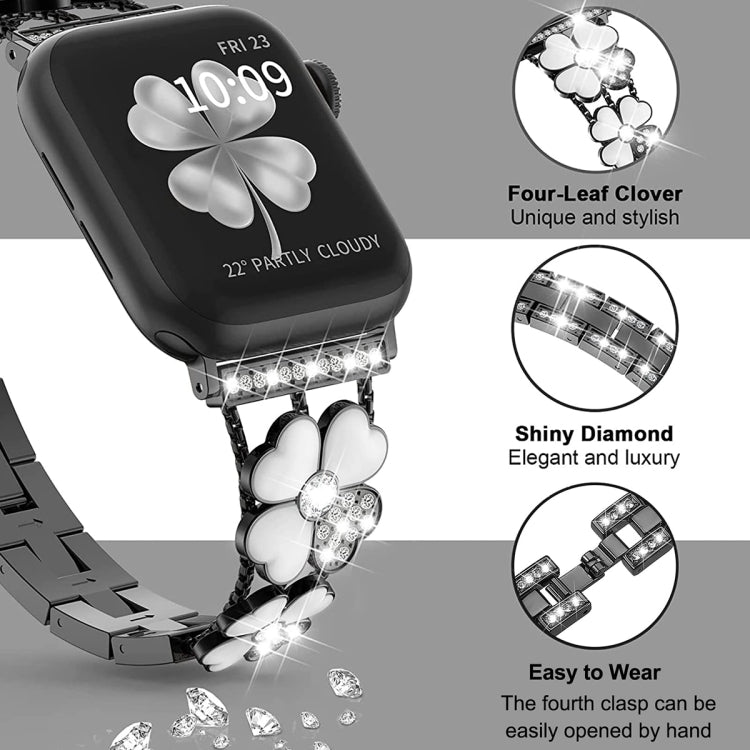 For Apple Watch 7 41mm Petal Metal Diamond Watch Band(Black+White) -  by PMC Jewellery | Online Shopping South Africa | PMC Jewellery