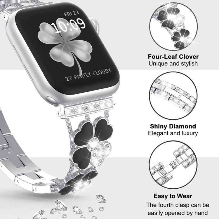 For Apple Watch 7 41mm Petal Metal Diamond Watch Band(Sliver+Black) -  by PMC Jewellery | Online Shopping South Africa | PMC Jewellery