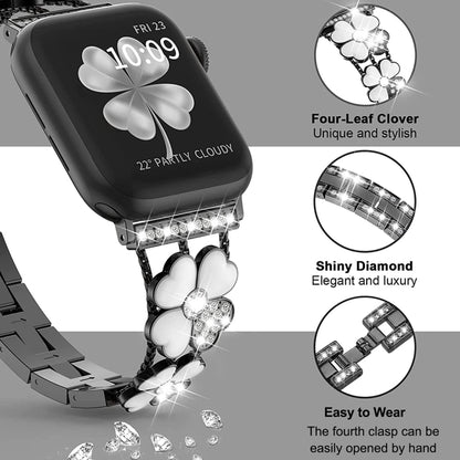 For Apple Watch 7 45mm Petal Metal Diamond Watch Band(Black+White) - Watch Bands by PMC Jewellery | Online Shopping South Africa | PMC Jewellery