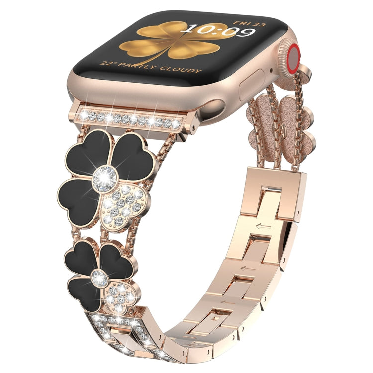 For Apple Watch SE 2022 40mm Petal Metal Diamond Watch Band(Rose Gold+Black) -  by PMC Jewellery | Online Shopping South Africa | PMC Jewellery