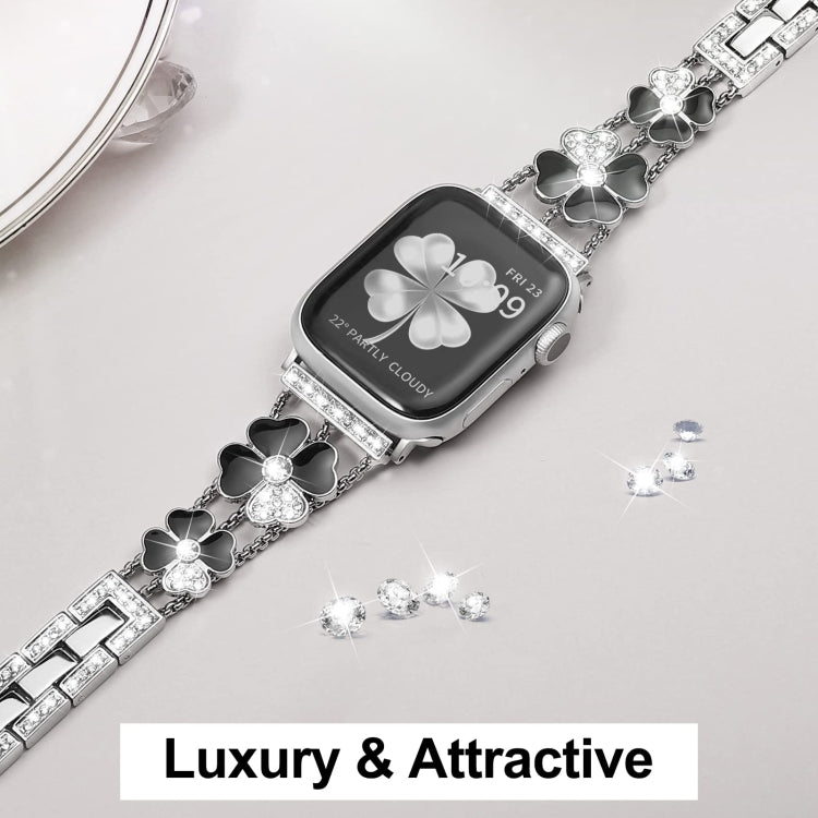 For Apple Watch SE 2022 44mm Petal Metal Diamond Watch Band(Sliver+Black) -  by PMC Jewellery | Online Shopping South Africa | PMC Jewellery