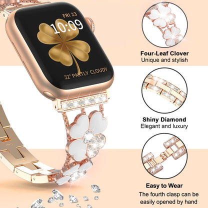 For Apple Watch SE 40mm Petal Metal Diamond Watch Band(Rose Gold+White) - Watch Bands by PMC Jewellery | Online Shopping South Africa | PMC Jewellery