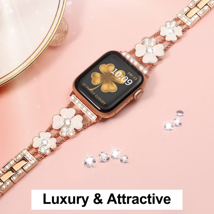 For Apple Watch SE 40mm Petal Metal Diamond Watch Band(Rose Gold+White) - Watch Bands by PMC Jewellery | Online Shopping South Africa | PMC Jewellery