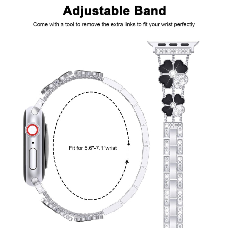 For Apple Watch SE 40mm Petal Metal Diamond Watch Band(Sliver+Black) -  by PMC Jewellery | Online Shopping South Africa | PMC Jewellery