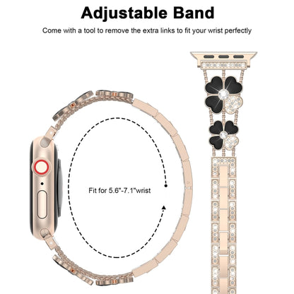 For Apple Watch SE 44mm Petal Metal Diamond Watch Band(Rose Gold+Black) -  by PMC Jewellery | Online Shopping South Africa | PMC Jewellery