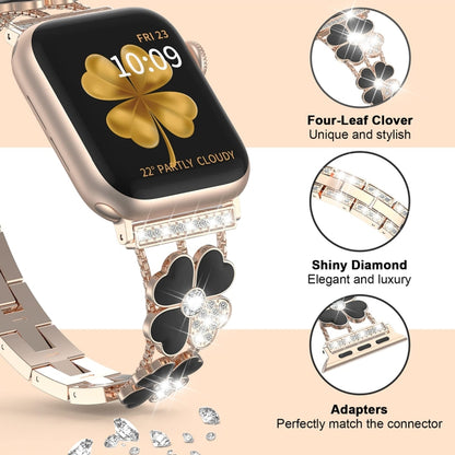 For Apple Watch SE 44mm Petal Metal Diamond Watch Band(Rose Gold+Black) -  by PMC Jewellery | Online Shopping South Africa | PMC Jewellery