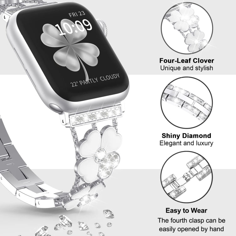 For Apple Watch 6 40mm Petal Metal Diamond Watch Band(Sliver+White) -  by PMC Jewellery | Online Shopping South Africa | PMC Jewellery