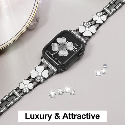 For Apple Watch 4 40mm Petal Metal Diamond Watch Band(Black+White) -  by PMC Jewellery | Online Shopping South Africa | PMC Jewellery