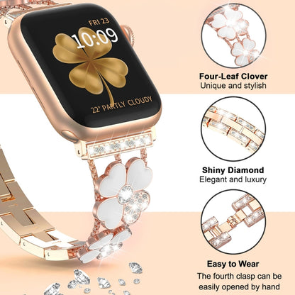 For Apple Watch 3 42mm Petal Metal Diamond Watch Band(Rose Gold+White) -  by PMC Jewellery | Online Shopping South Africa | PMC Jewellery