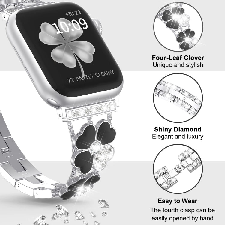 For Apple Watch 3 42mm Petal Metal Diamond Watch Band(Sliver+Black) -  by PMC Jewellery | Online Shopping South Africa | PMC Jewellery