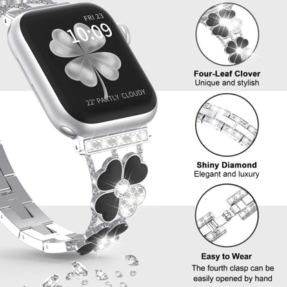 For Apple Watch 2 42 mm Petal Metal Diamond Watch Band(Sliver+Black) -  by PMC Jewellery | Online Shopping South Africa | PMC Jewellery