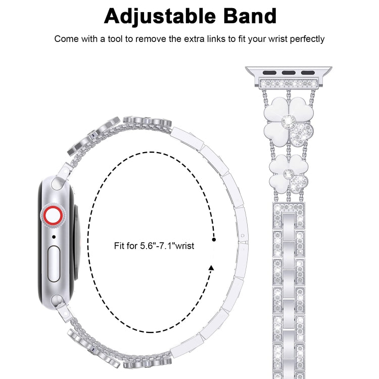 For Apple Watch 38mm Petal Metal Diamond Watch Band(Sliver+White) -  by PMC Jewellery | Online Shopping South Africa | PMC Jewellery