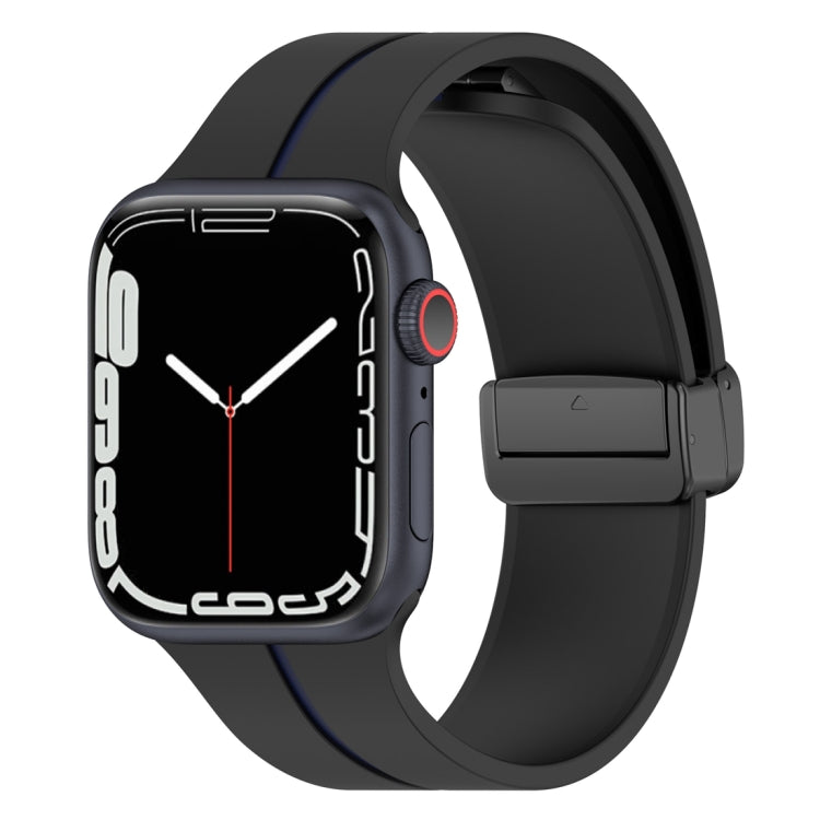 Two Color Folding Buckle Silicone Watch Band For Apple Watch 8 45mm(Black+Blue) -  by PMC Jewellery | Online Shopping South Africa | PMC Jewellery