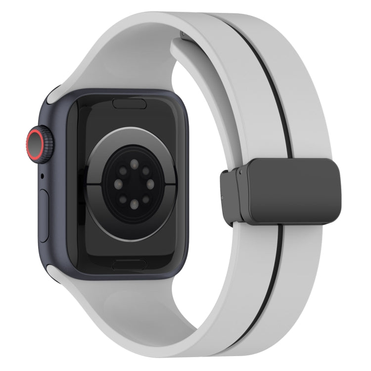 Two Color Folding Buckle Silicone Watch Band For Apple Watch 8 45mm(Light Grey+Black) -  by PMC TechLife | Online Shopping South Africa | PMC TechLife