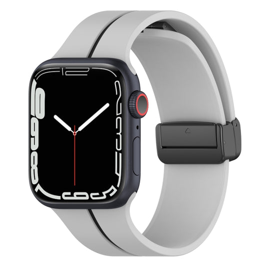 Two Color Folding Buckle Silicone Watch Band For Apple Watch 7 41mm(Light Grey+Black) - Watch Bands by PMC Jewellery | Online Shopping South Africa | PMC Jewellery