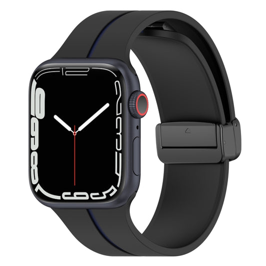 Two Color Folding Buckle Silicone Watch Band For Apple Watch 7 45mm(Black+Blue) - Watch Bands by PMC Jewellery | Online Shopping South Africa | PMC Jewellery