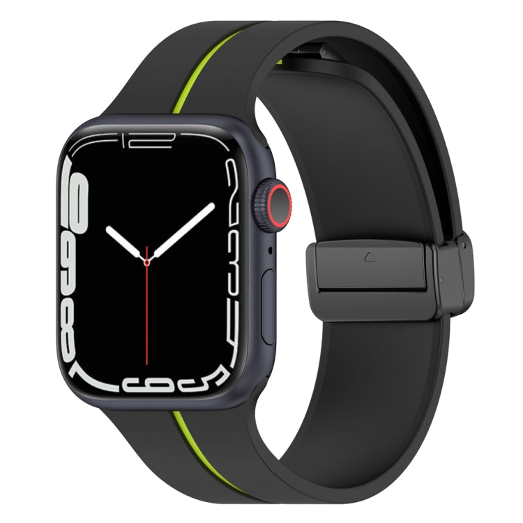 Two Color Folding Buckle Silicone Watch Band For Apple Watch 7 45mm(Black+Lime) -  by PMC Jewellery | Online Shopping South Africa | PMC Jewellery