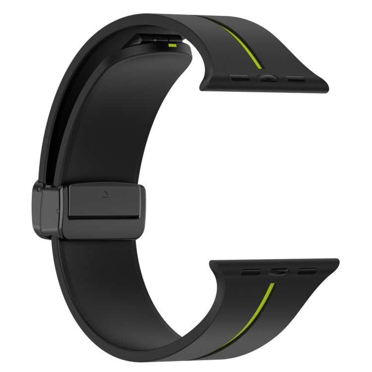 Two Color Folding Buckle Silicone Watch Band For Apple Watch 7 45mm(Black+Lime) -  by PMC Jewellery | Online Shopping South Africa | PMC Jewellery