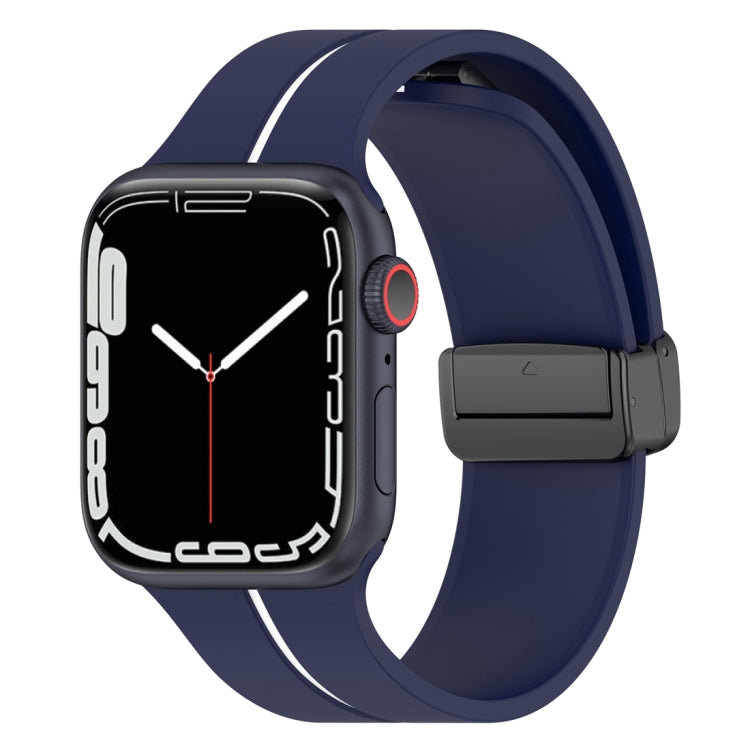 Two Color Folding Buckle Silicone Watch Band For Apple Watch SE 2022 40mm(Midnight Blue+White) -  by PMC Jewellery | Online Shopping South Africa | PMC Jewellery