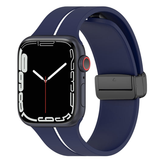 Two Color Folding Buckle Silicone Watch Band For Apple Watch 3 42mm(Midnight Blue+White) -  by PMC Jewellery | Online Shopping South Africa | PMC Jewellery