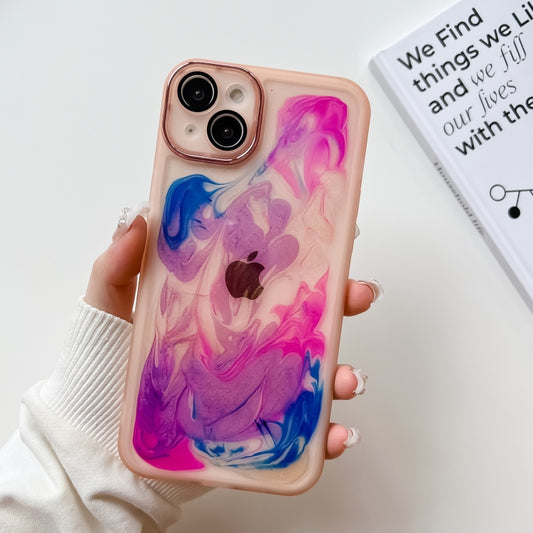 For iPhone 14 Plus Oil Painting Electroplating TPU Phone Case(Pink) - iPhone 14 Plus Cases by PMC Jewellery | Online Shopping South Africa | PMC Jewellery