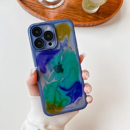 For iPhone 14 Pro Max Oil Painting Electroplating TPU Phone Case(Blue) - iPhone 14 Pro Max Cases by PMC Jewellery | Online Shopping South Africa | PMC Jewellery