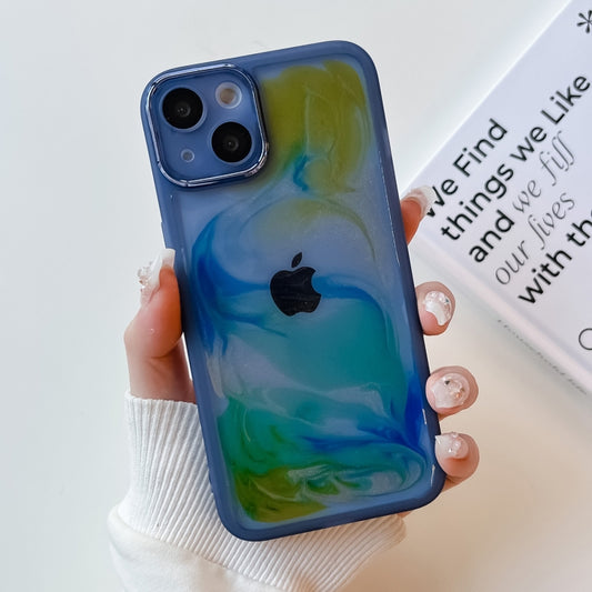 For iPhone 13 Oil Painting Electroplating TPU Phone Case(Blue) - iPhone 13 Cases by PMC Jewellery | Online Shopping South Africa | PMC Jewellery