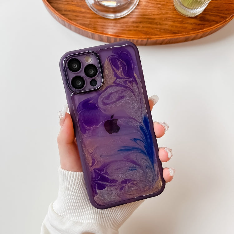 For iPhone 12 Pro Oil Painting Electroplating TPU Phone Case(Purple) - iPhone 12 / 12 Pro Cases by PMC Jewellery | Online Shopping South Africa | PMC Jewellery