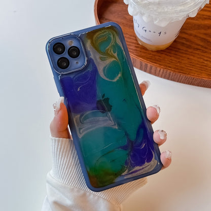 For iPhone 11 Pro Max Oil Painting Electroplating TPU Phone Case(Blue) - iPhone 11 Pro Max Cases by PMC Jewellery | Online Shopping South Africa | PMC Jewellery