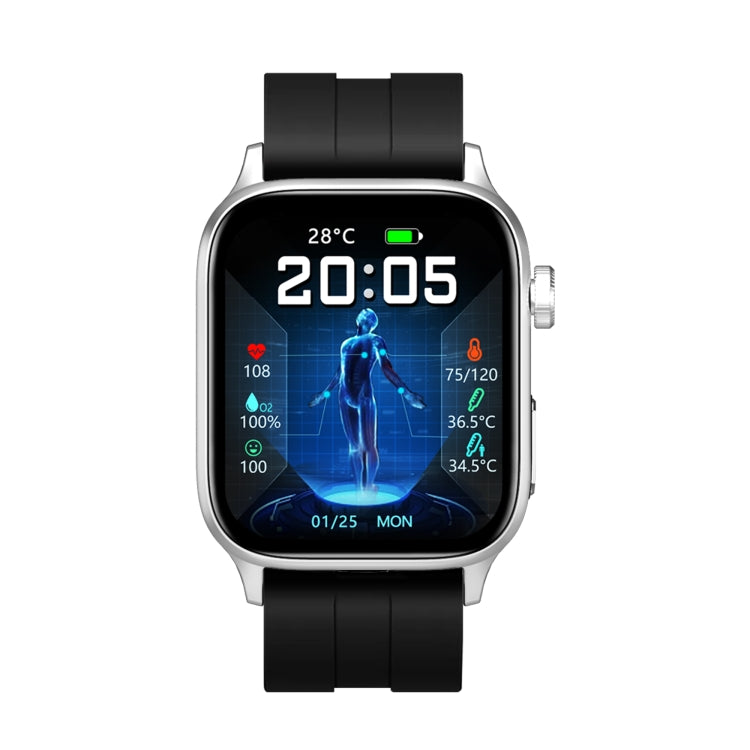 GT22 1.85 inch TFT Screen Silicone Band Health Smart Watch, Support Bluetooth Call / Plateau Blood Oxygen / Body Temperature / Arrhythmia / TI Heart Rate Monitoring(Black Silver) -  by PMC Jewellery | Online Shopping South Africa | PMC Jewellery