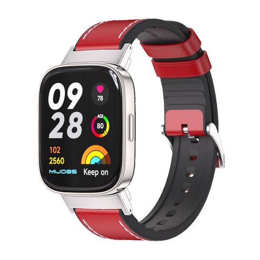 For Redmi Watch 3 Mijobs TPU Leather Watch Band(Red Silver) - Watch Bands by MIJOBS | Online Shopping South Africa | PMC Jewellery | Buy Now Pay Later Mobicred