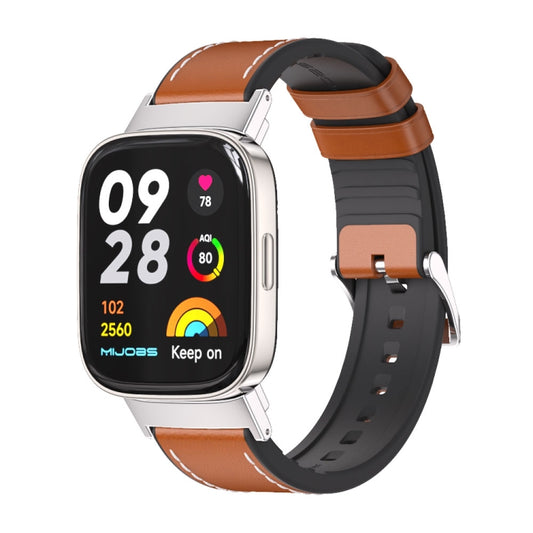 For Redmi Watch 3 Mijobs TPU Leather Watch Band(Brown Silver) - Watch Bands by MIJOBS | Online Shopping South Africa | PMC Jewellery | Buy Now Pay Later Mobicred