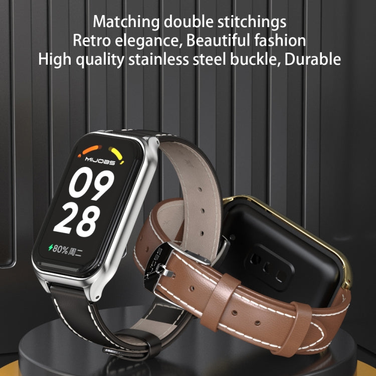 For Xiaomi Smart Band 8 Active / Redmi Band 2 Mijobs Metal Shell Microfiber PU Leather Watch Band(Grey Silver) - Watch Bands by MIJOBS | Online Shopping South Africa | PMC TechLife | Buy Now Pay Later Mobicred