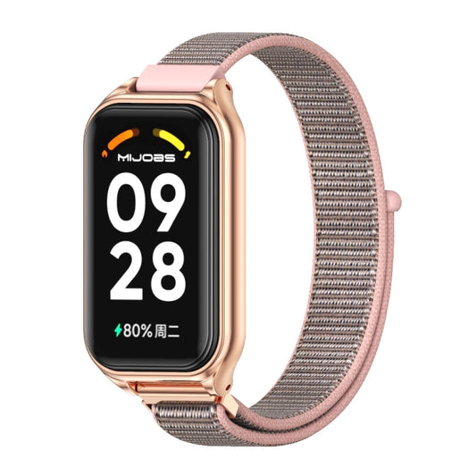 For Redmi Band 2 Mijobs Metal Shell Breathable Nylon Loop Watch Band(Pink Rose Gold) - Watch Bands by MIJOBS | Online Shopping South Africa | PMC Jewellery | Buy Now Pay Later Mobicred