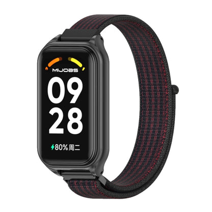 For Redmi Band 2 Mijobs Metal Shell Breathable Nylon Loop Watch Band(Black Red) - Watch Bands by MIJOBS | Online Shopping South Africa | PMC Jewellery | Buy Now Pay Later Mobicred