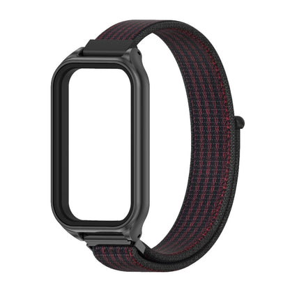 For Redmi Band 2 Mijobs Metal Shell Breathable Nylon Loop Watch Band(Black Red) - Watch Bands by MIJOBS | Online Shopping South Africa | PMC Jewellery | Buy Now Pay Later Mobicred