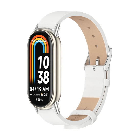 For Xiaomi Mi Band 8 / 9 / 9 NFC Mijobs Microfiber PU Leather Watch Band(White Silver) - Watch Bands by MIJOBS | Online Shopping South Africa | PMC Jewellery | Buy Now Pay Later Mobicred