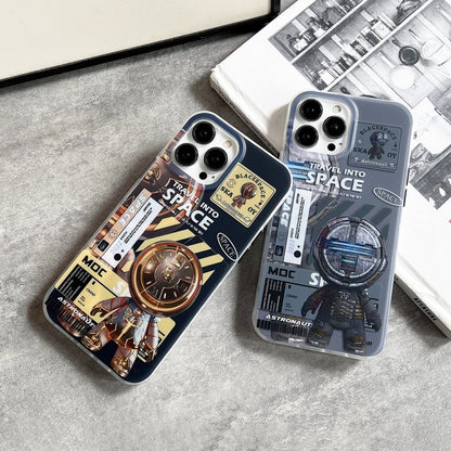 For iPhone 14 Pro Dual-side IMD Astronaut Frosted Phone Case(Black Gold) - iPhone 14 Pro Cases by PMC Jewellery | Online Shopping South Africa | PMC Jewellery