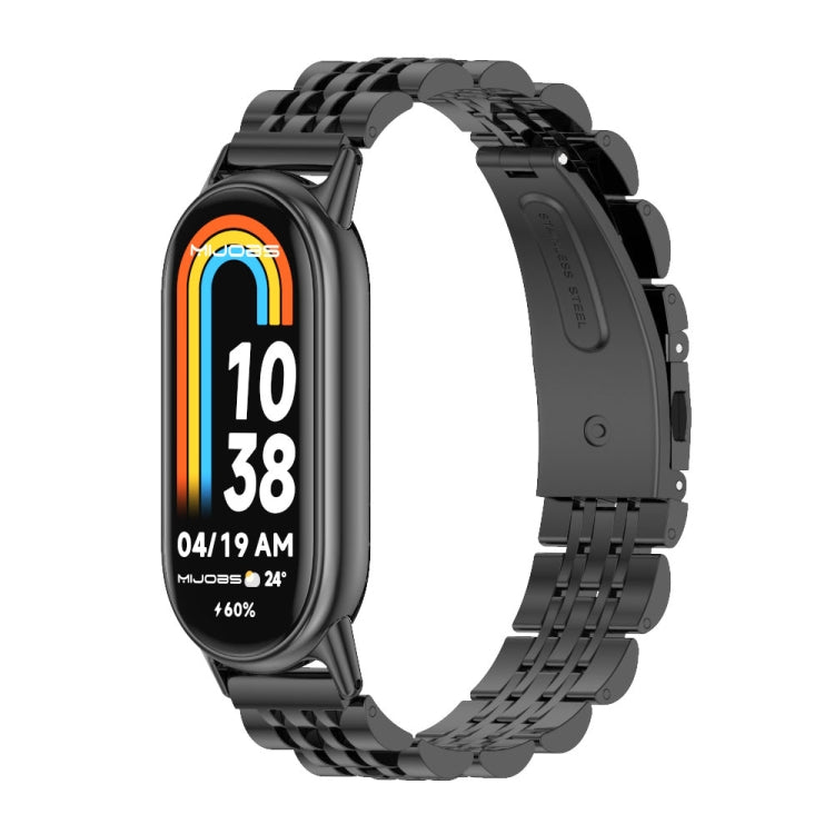 For Xiaomi Mi Band 8 / 9 / 9 NFC Mijobs Seven Bead Stainless Steel Watch Band(Black) - Watch Bands by MIJOBS | Online Shopping South Africa | PMC Jewellery | Buy Now Pay Later Mobicred