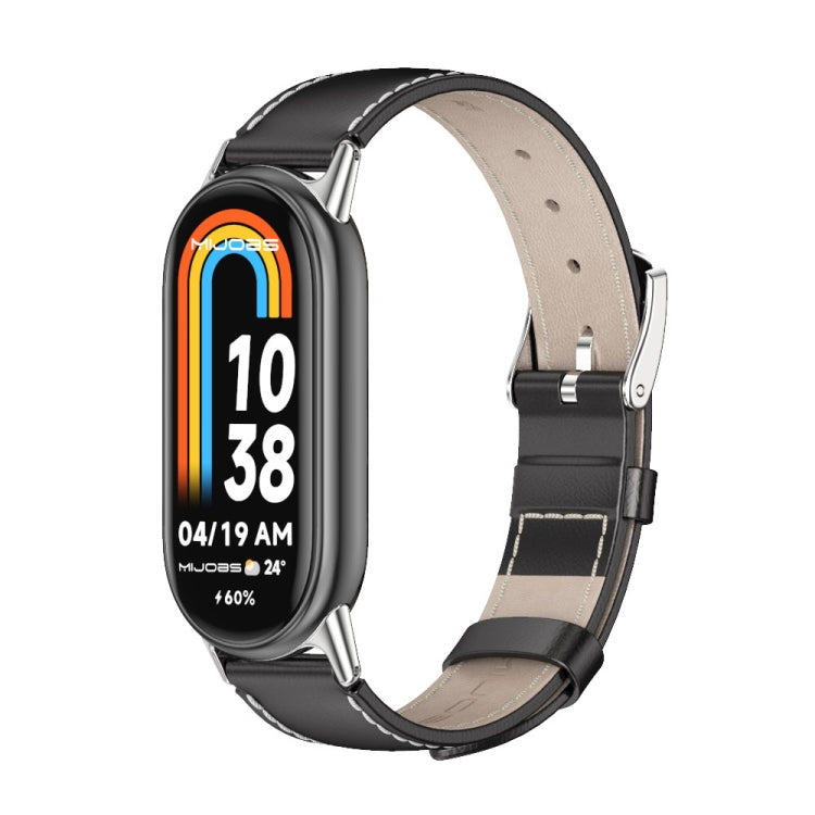 For Xiaomi Mi Band 8 Mijobs Genuine Leather Watch Band(Black Silver) -  by MIJOBS | Online Shopping South Africa | PMC Jewellery