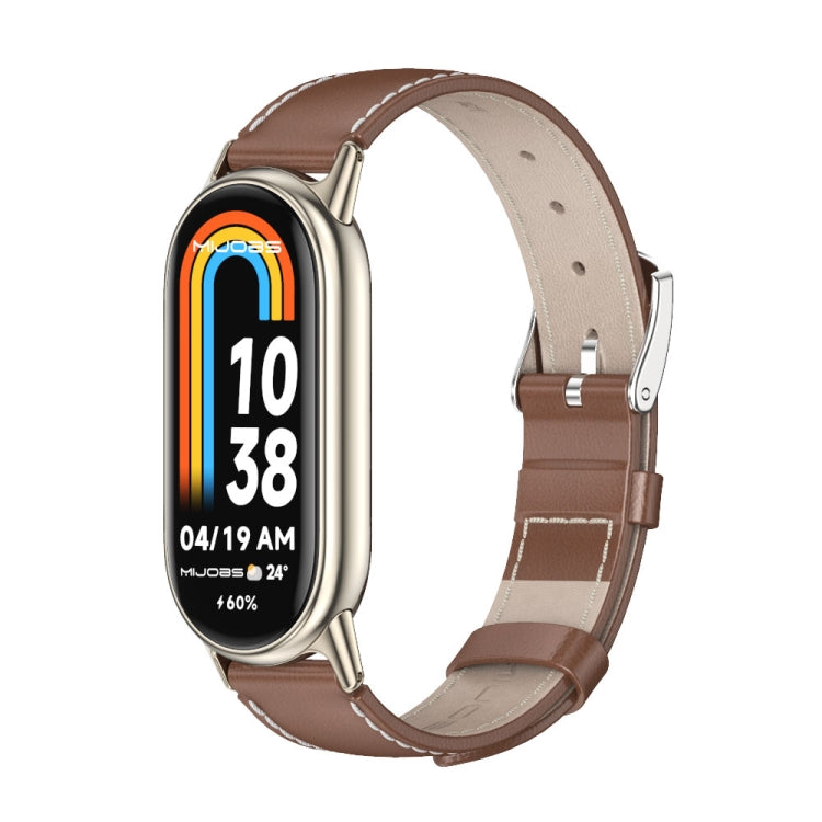 For Xiaomi Mi Band 8 Mijobs Genuine Leather Watch Band(Brown Light Gold) -  by MIJOBS | Online Shopping South Africa | PMC Jewellery