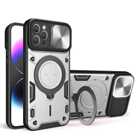 For iPhone 12 Pro CD Texture Sliding Camshield Magnetic Holder Phone Case(Silver) - iPhone 12 / 12 Pro Cases by PMC Jewellery | Online Shopping South Africa | PMC Jewellery